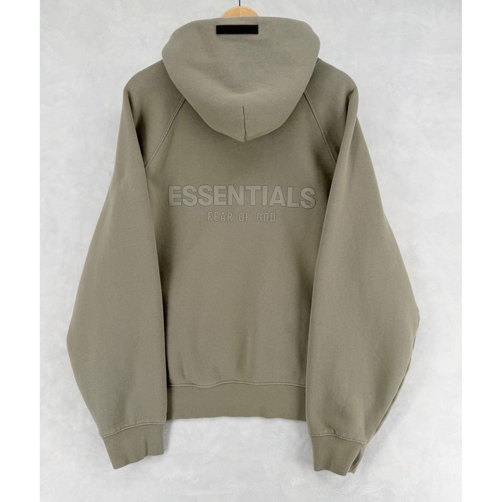 Fear of God Essentials Hoodie Men's M Taupe Olive Gray Pullover Tonal Logo